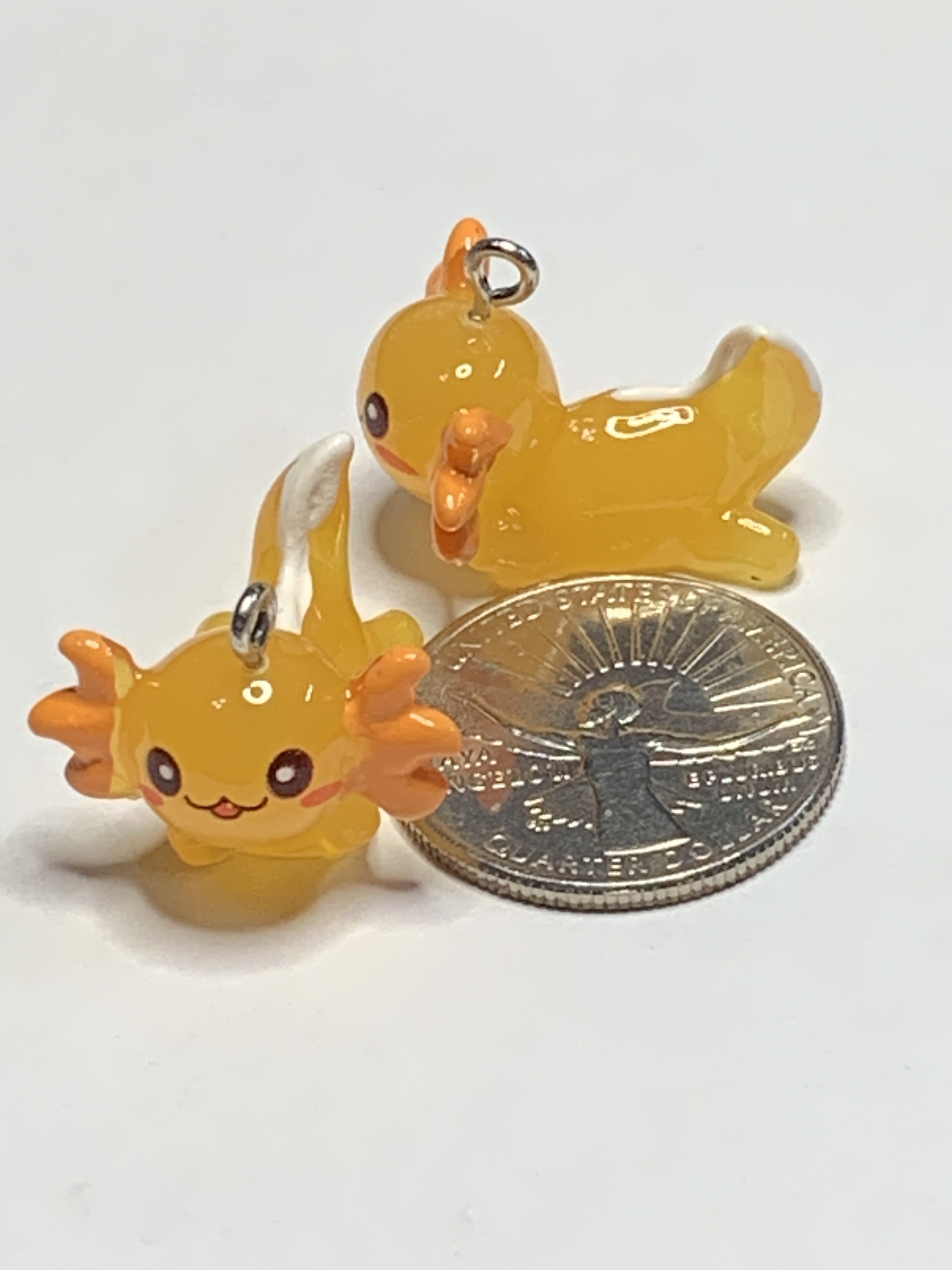 Free: AXOLOTL DRAGON CHARMS~#3~ORANGE~SET OF 2 DRAGONS~FREE SHIPPING!