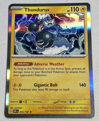 Pokémon Thundurus Sv03: Obsidian Flames 070/197 Holo Rare NM