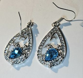 Blue Turquoise with Crystal stone Turtle Earrings