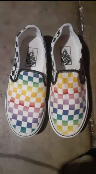 Vans Customs Rainbow Checker Slip-Ons