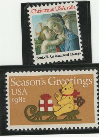 Two 1981 USA Christmas Stamps