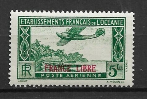 1941 French Polynesia C2 Seaplane with "France Libre" overprint MNH