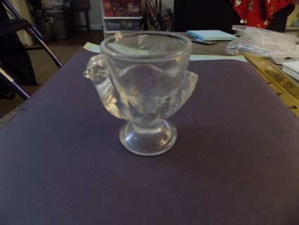 Vintage clear glass chick shaped pedestal egg cup # 1