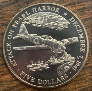 Large Pearl Harbor Attack $5 coin from Liberia