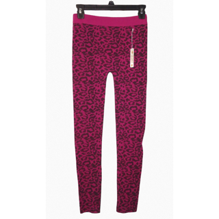 New Pink Black Leopard Animal Print Seamless Leggings Size Junior S/M