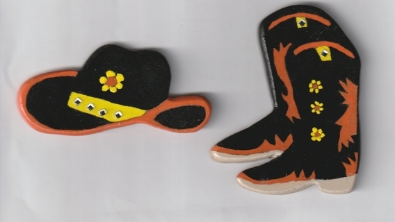 HALLOWEEN ORANGE AND BLACK RHINESTONE HAT AND BOOTS (PLEASE READ DESCRIPTION) 