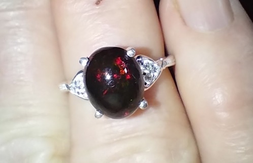 RING STERLING SILVER WITH A BIG AND NATURAL BLACK OPAL THIS IS A SUPER STEAL OF A DEAL