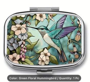 Brand new, hummingbird different colors, med box, or pills with a mirror