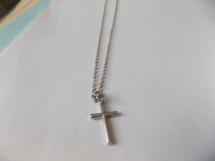 Necklace silvertone chain with solid cross charm