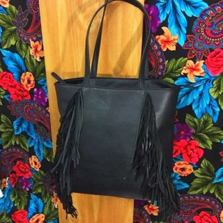 women's gorgeous fringe tassel bag shoulder purse black faux leather bag