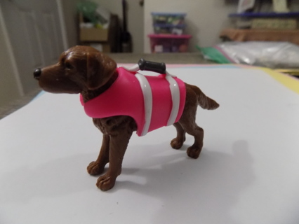 3 inch brown service dog toy in pink vest Barbie doll size