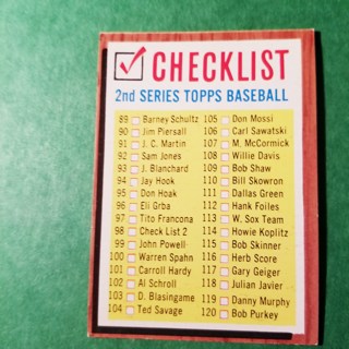 1962 - TOPPS EXMT - NRMT BASEBALL - CARD NO -  98 - 2ND SERIES CHECKLIST