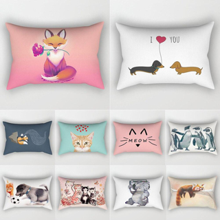 Lovely Cartoon Small Animal Elegant Couple Home Living Room Bedroom Decorative Rectangle Pillow Case