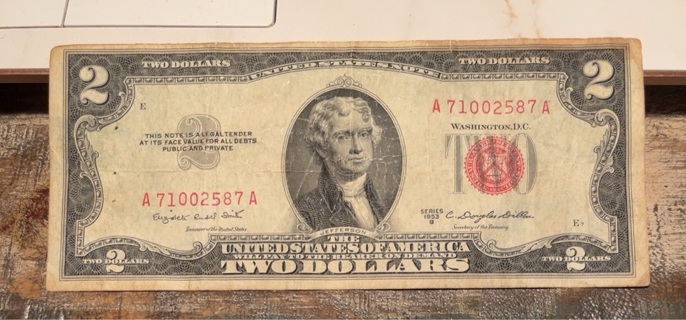 Vintage Series 1953 B Red Seal Two Dollar Bill