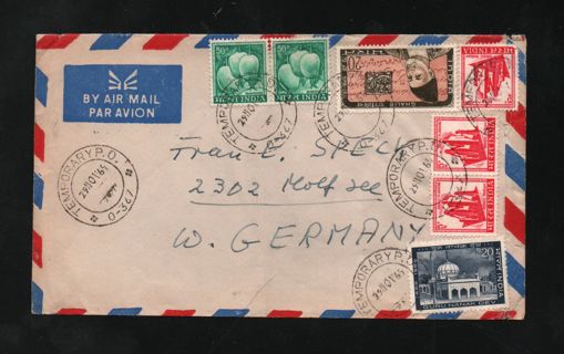 letter run from India to Germany rare "Temporay P.O. " postmark