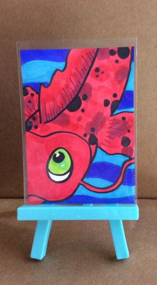 Red Koi original drawing aceo