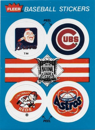 1989 Fleer Team Stickers #2 Atlanta Braves/Chicago Cubs/Cincinnati Reds/Houston Astros/Braves back