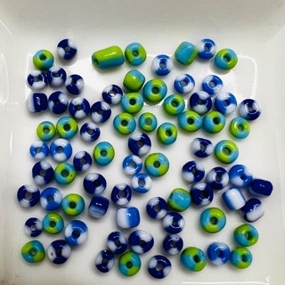 Green & Blue Striped 4mm Seed Beads