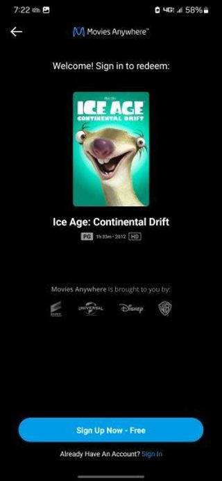 Ice age continental drift Digital HD movie code MA/VUDU/iTunes
