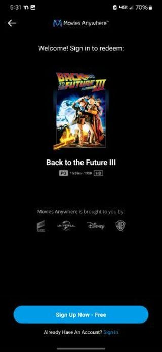 Back to the future part 3 Digital HD movie code MA/VUDU/iTunes