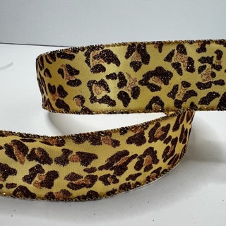 Cheetah Animal Print Glitter 1.5” Wire Edge Ribbon 