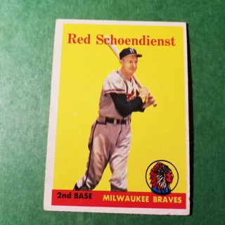 1958 - TOPPS   NRMT+ BASEBALL  CARD NO. 190 - RED SCHOENDIENST - BRAVES - BV= $25