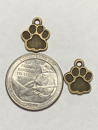 PAW PRINT CHARMS~#6~BRONZE~STRIPED~SET OF 2 CHARMS~FREE SHIPPING!