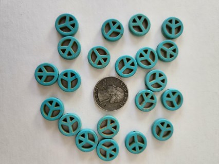 (21) Turquoise Howlite Stone Peace Sign Beads