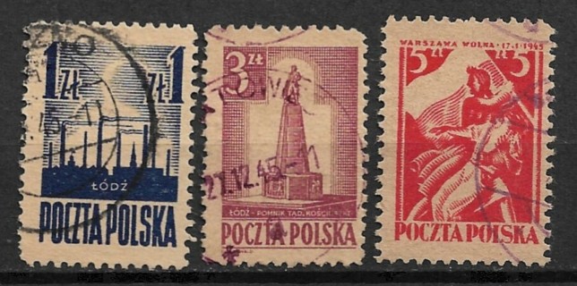 1945 Poland Sc365-7 complete Liberation of Lodz and Warsaw set of 3 used