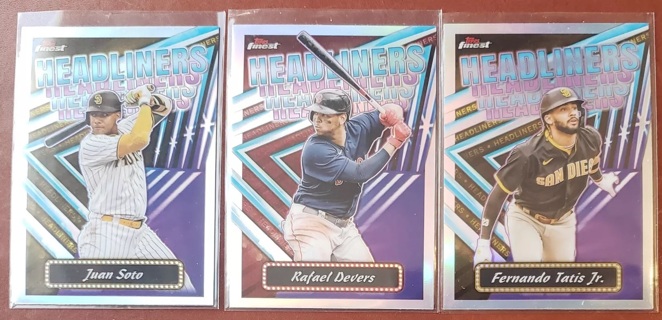 2023 Topps Finest Headliners 3 different Insert Cards - J. Soto R. Devers F. Tatis Jr.