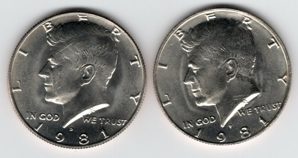 BU 1981 P&D JFK HALF DOLLAR SET OF TWO UNCIRCULATED