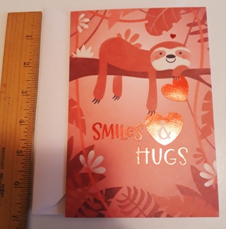 Sloth Valentine's Day Card (w/Envelope) + BONUS Stickers