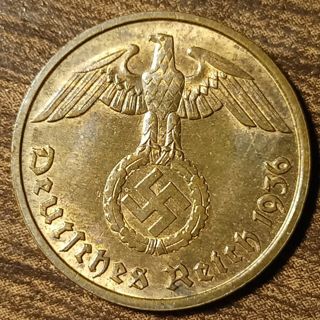 1936-D Nazi Germany 2 ReichPfennigs Brilliant Coin!