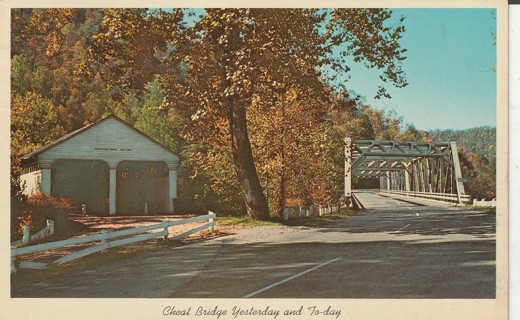 Vintage Used Postcard: d: 1964 Cheat Bridge, Yesterday & Today, WV