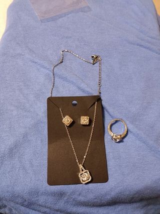 New Necklace and Earrings and ring size 7 set