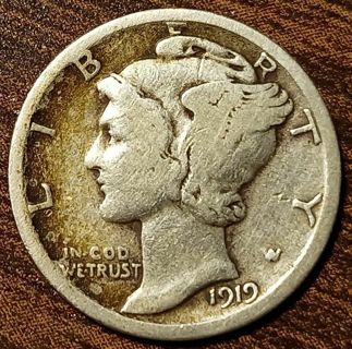 1919-D USA Mercury Silver Dime Full bold date!