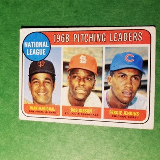 1969 - TOPPS EXMT - NRMT BASEBALL - CARD NO. 10 - N.L. 1968 PITCHING LEADERS - GIBSON, JENKINS