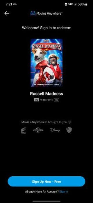 Russel Madness Digital HD movie code MA/VUDU/iTunes