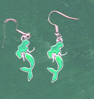 GP ENAMEL GREEN MERMAID EARRINGS #4 (PLEASE READ DESCRIPTION