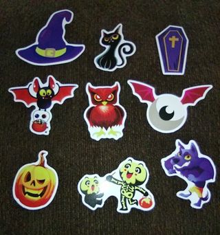 Tiered Kids Halloween laptop Computer stickers Pumpkins witch hat, Cat , owl