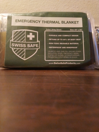 Emergency Thermal Blanket Swiss Safe 52" X  82 " NEW