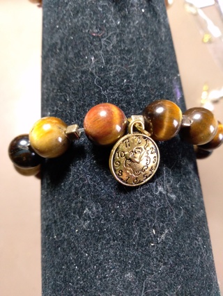 Stretch Bracelet Tiger Eye w Charm