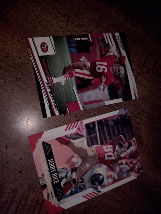 Two card lot 49ers football veterans Joe Montana and Jerry Rice 