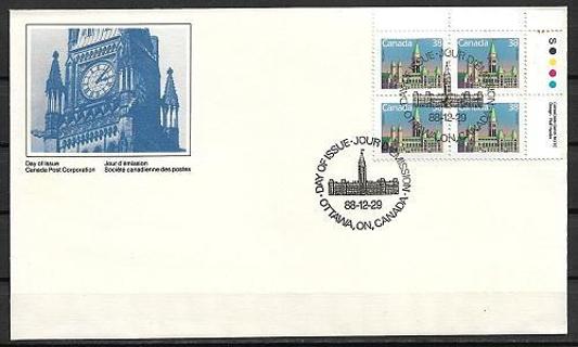 1988 Canada Sc1165 38¢ Parliament PB4 FDC