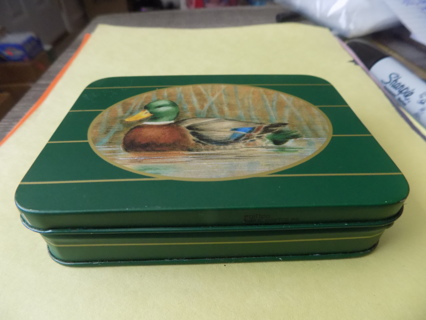 5 x 3 1/2 x 1 Green metal Mallard Duck tin