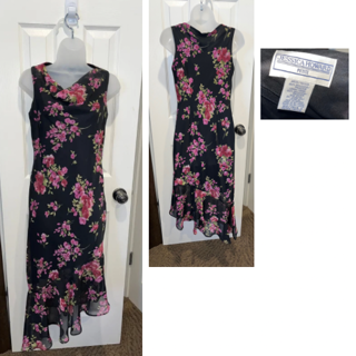 Summer style elevated: Small Black and Pink Floral Spaghetti Strap Dress by Jess