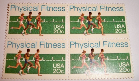 Scott #2043, Physical Fitness, Pane of 4 Useable 20¢ US Postage Stamps