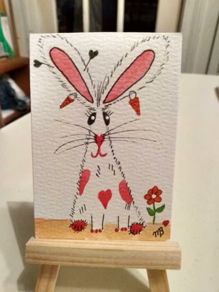 Original, Watercolor Painting 2-1/2"X 3/1/2" Bunny Rabbit by Artist Marykay Bond