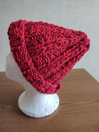 Hand Knit Red and Dark Red Cuffed Hat