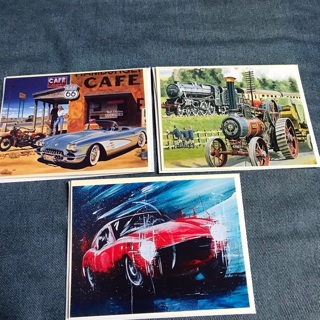 3 Notecard and Envelopes, Retro Handmade,   Sports Cars and Train, Free Mail